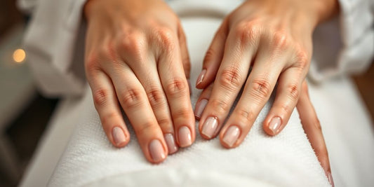 Manicured hands receiving a relaxing nail spa treatment.