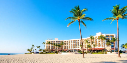 Hyatt Huntington Beach oceanfront resort with palm trees.