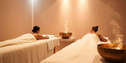 Couple enjoying a tranquil spa treatment.